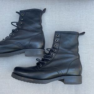 Frye Veronica Combat black leather boots